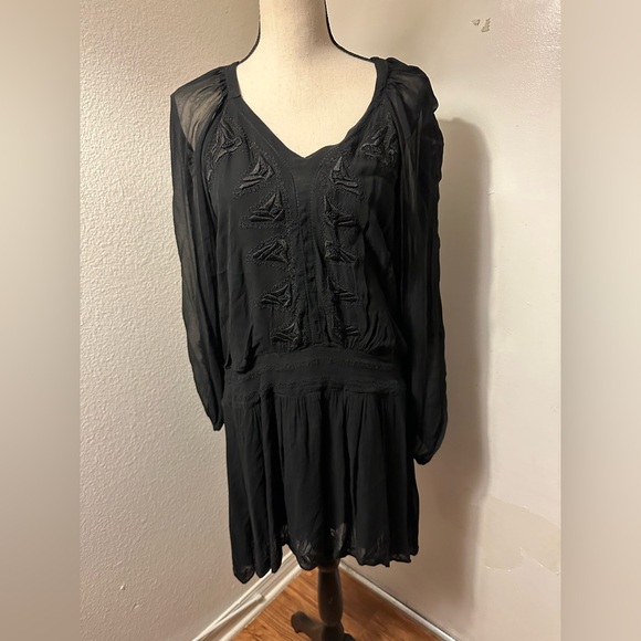 leifsdottir black dress Leifsdottir Anthropologie Black Textured Front Zip Fit & Flare Dress Size 4P